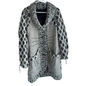 Jane & John Womens Wool Blend Trench Coat Boutique Sz S Gray Mixed Print Boho